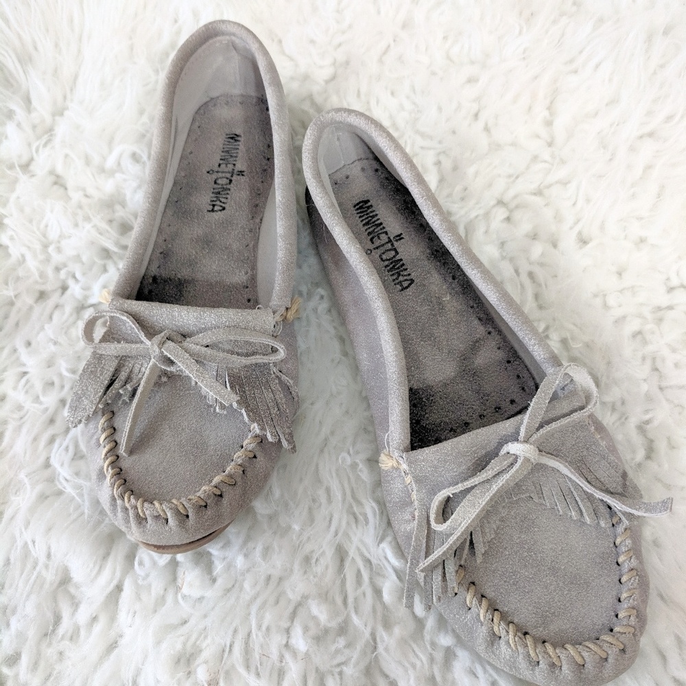 Light Grey Minnetonka Moccasins